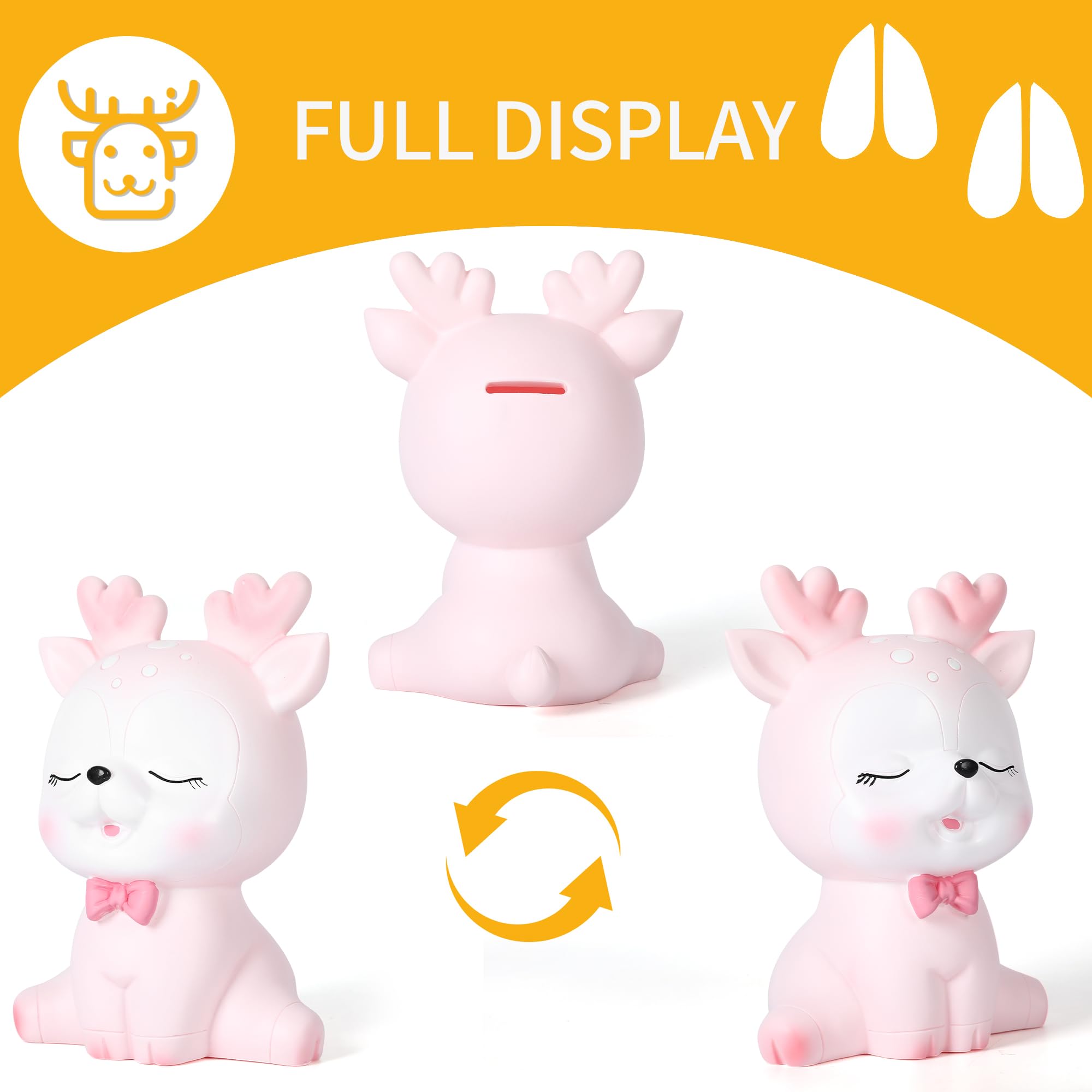 H&W Salvadanaio Infrangibile A Forma Di Cervo, Rosa, In PVC Morbido Per Bambine, Con Tappo A Vite, Regalo Compleanno - 2