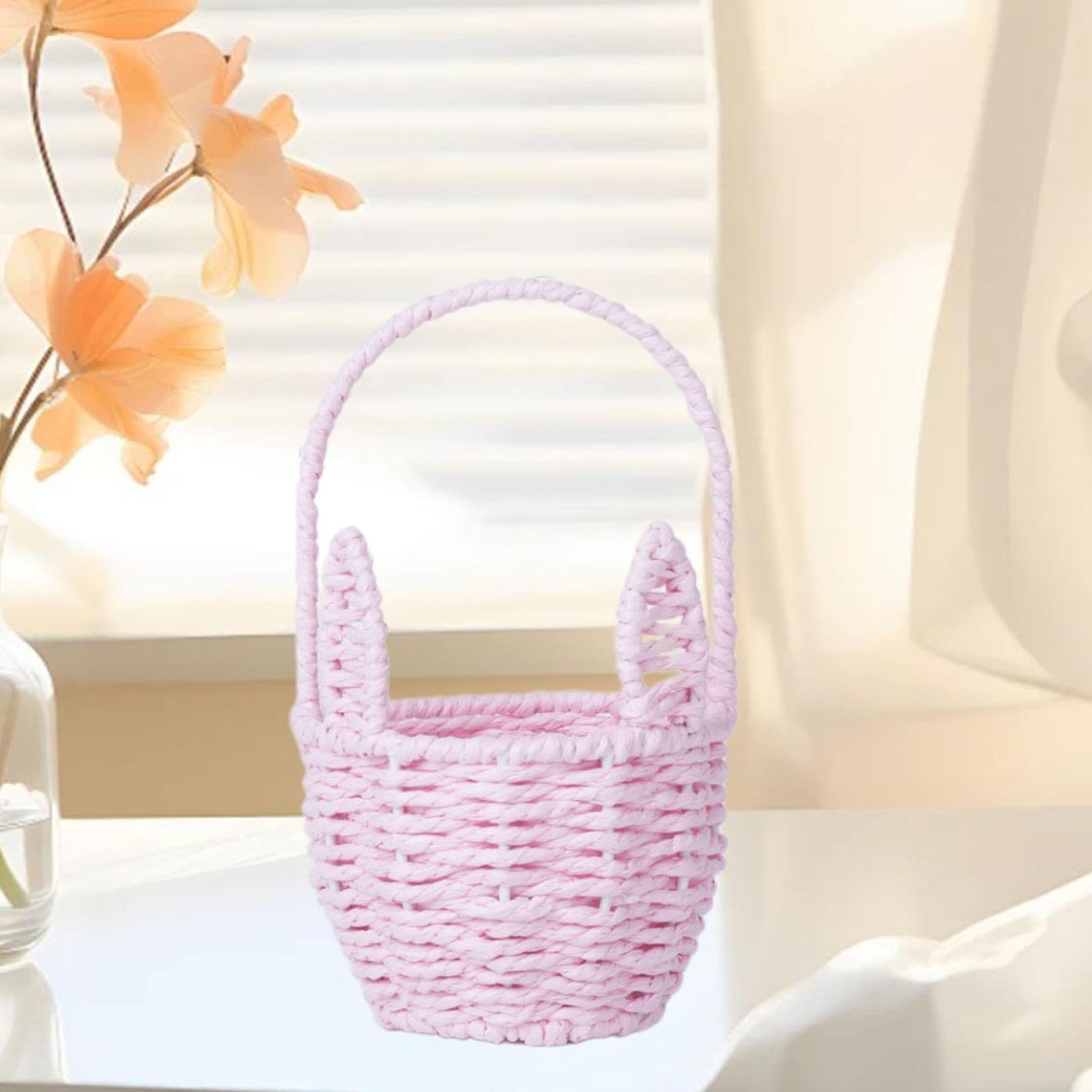 Set di 5 cestini pasquali a forma di coniglietto pasquale, decorazione pasquale, cestino per la cucina, la casa, il campeggio, rosa, 21 x 12,5 x 8,5 cm
