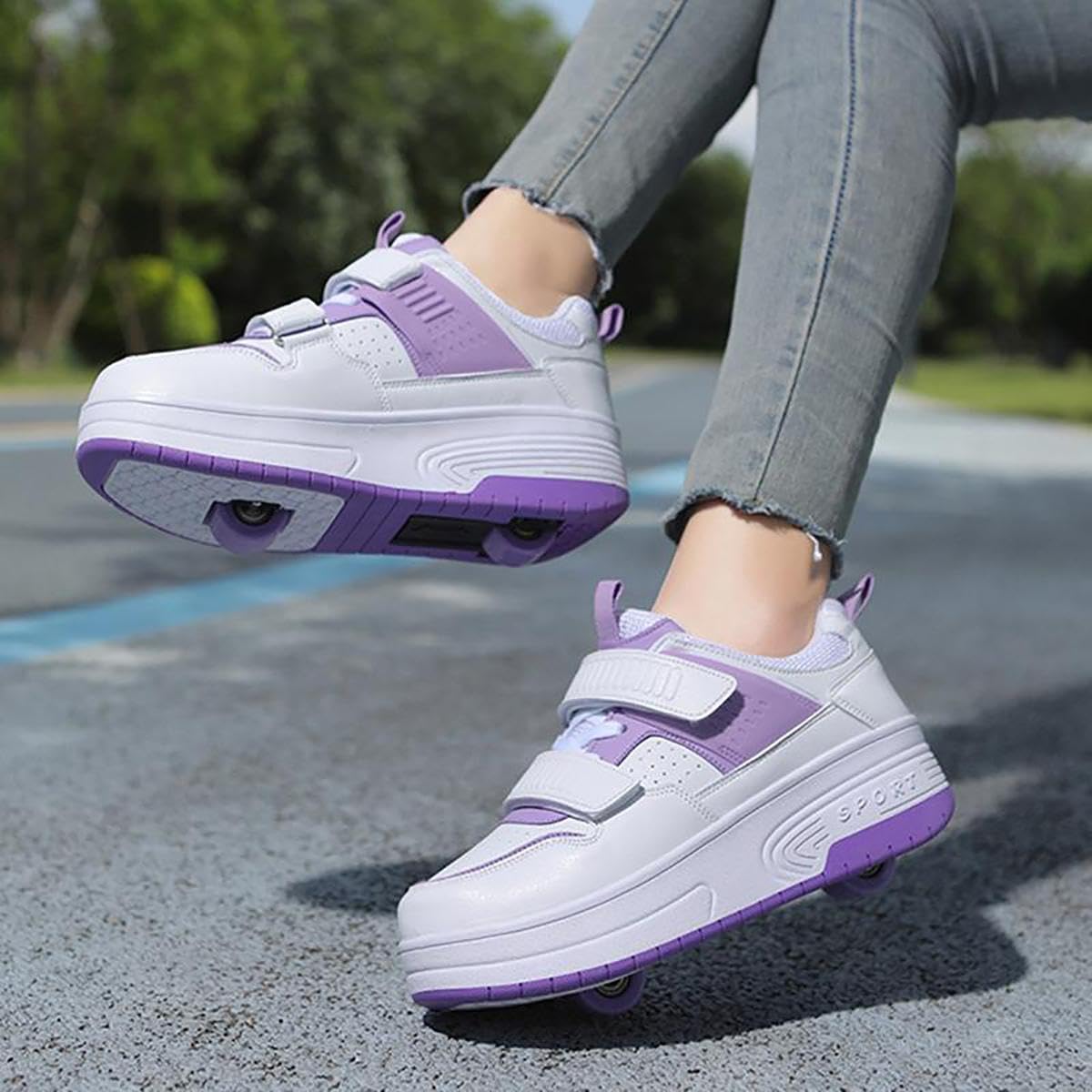 Roller Shoes for Kids, Roller Skates, Lightweight Roller Skates, Sports Shoes, Skateboards, Outdoor Gymnastics Sneakers for Boys, Girls, Teens, 228 Purple, 6.5 UK