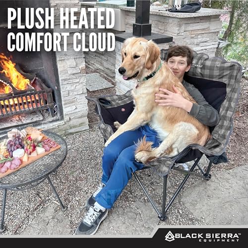 Silla de camping acolchada XL Black Sierra Heated Plush Fleece con calefacción para adultos, asiento plegable de alta resistencia con 3 niveles de calor y batería, soporta 400 lbs, portavasos y bolsa para camping y patio miniatura 3