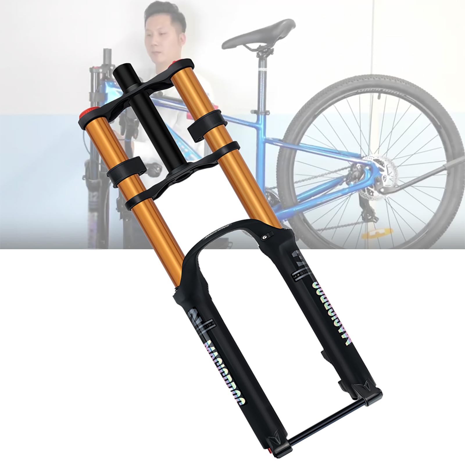 26/27.5/29 Inch Mountain Bike Suspension Fork – Double Shoulder Air Fork, 180mm Travel Adjustable MTB Front Fork, QR Disc, Bicycle Shock Absorber for Downhill & Enduro 100mm 27.5in