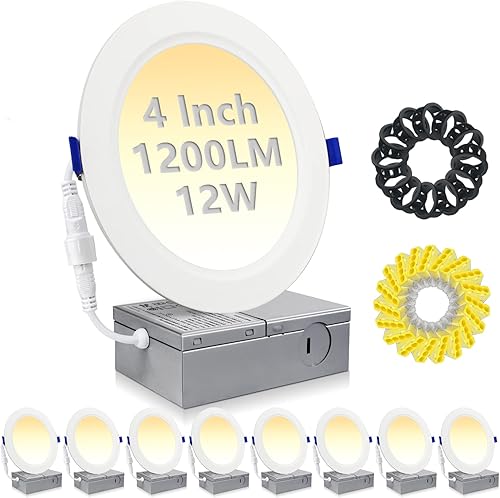 HiBay Paquete de 8 luces LED empotrables ultrafinas de 4 pulgadas, 1200 lm, 12 W, 150 W, ecualizador de 5000 K, lámparas de techo sin lata de luz