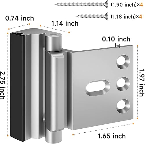 Miniatura 9 de Cerradura de refuerzo de puerta, fácil instalación, duradera y segura para niños para evitar entradas no autorizadas (3, plateado)