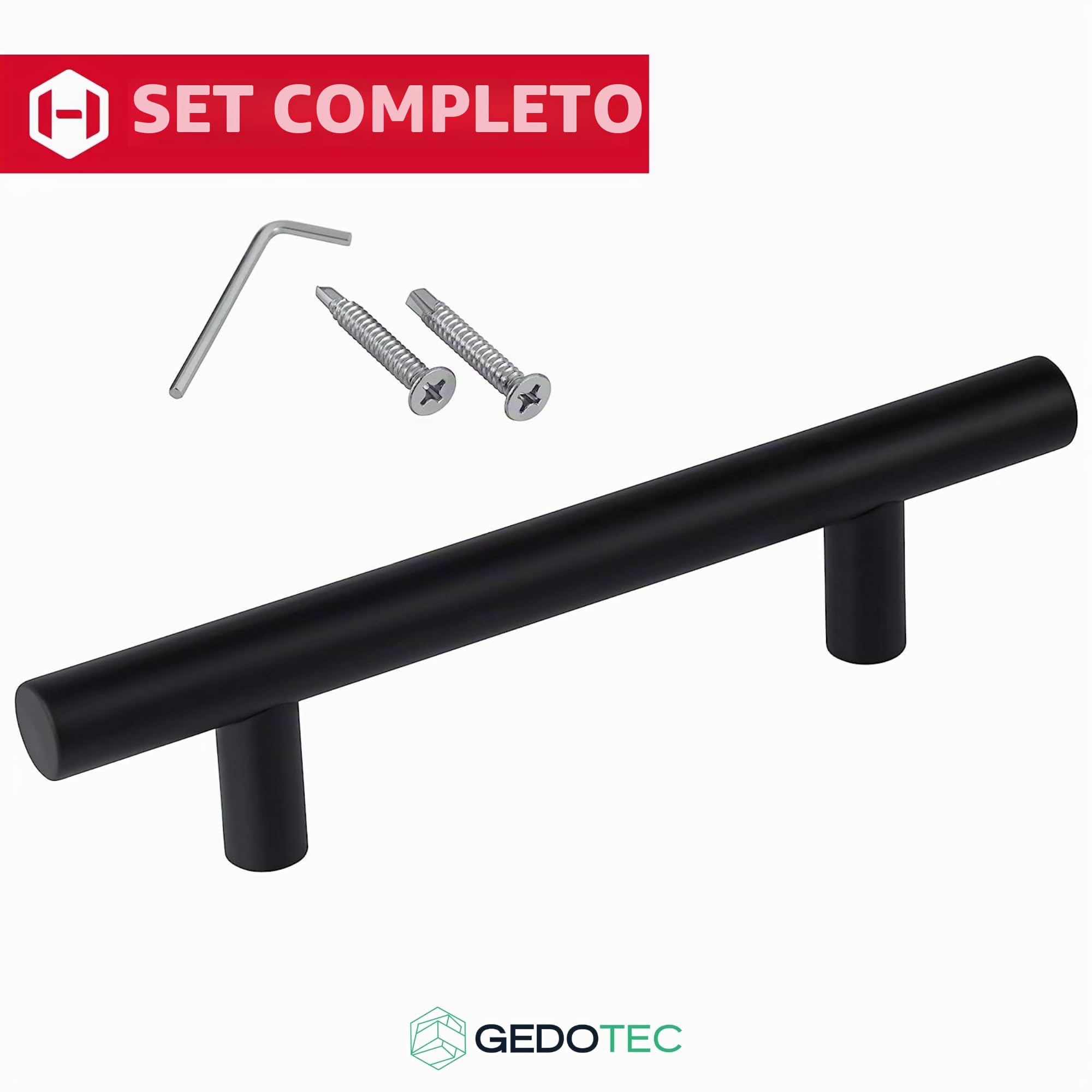Gedotec Maniglione in acciaio inox maniglia per porta antica ferramenta per porta anteriore nero opaco | Lunghezza 350 mm | Interasse fori 210 mm | Maniglia bar tonda | 1 Pezzo