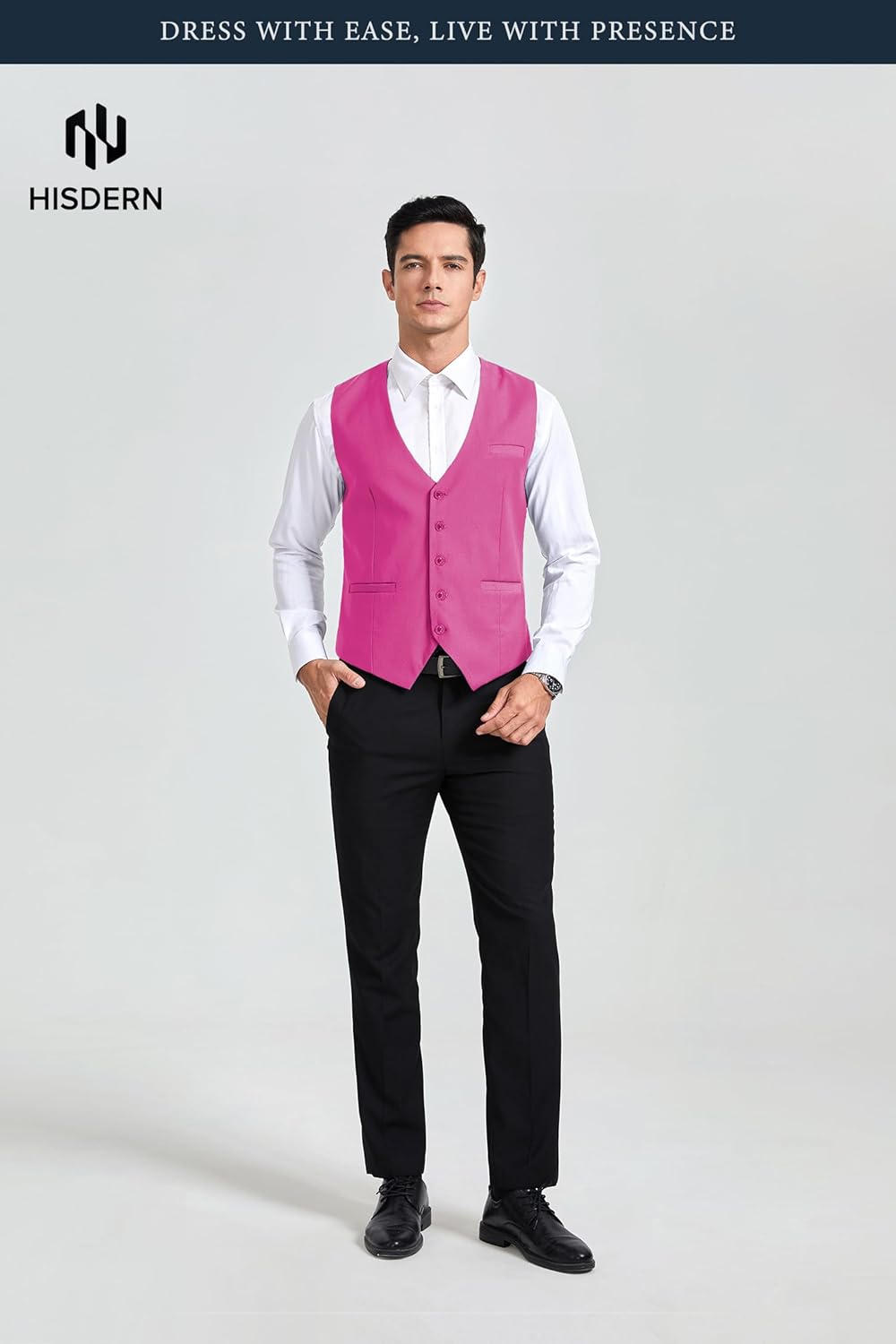 HISDERN Men’s Suit Vest Waistcoat with 3 Pockets Slim Fit for Business Formal Wedding Prom and Casual Tuxedo Wear - Image 4