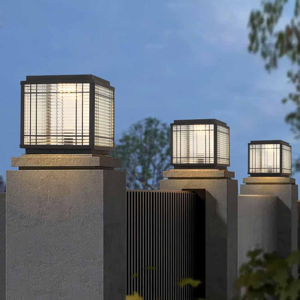 Outdoor Post Light Modern Column Lights IP54 Waterproof Porch Fence Cap Lights Stainless Steel Post Cap Lantern E26 Pillar Lighting for Garden Flat Surface Patio 7.9" Landscape Lighting