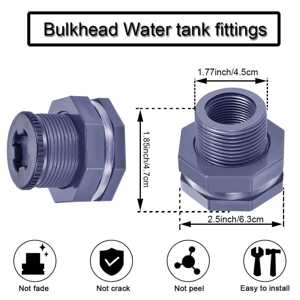 Conector hembra de PVC de 1 pulgada con junta de sellado de silicona, conector de tanque de agua para barriles de lluvia de sierra perforadora de 1-3/4 pulgadas o 2 pulgadas, acuarios (paquete