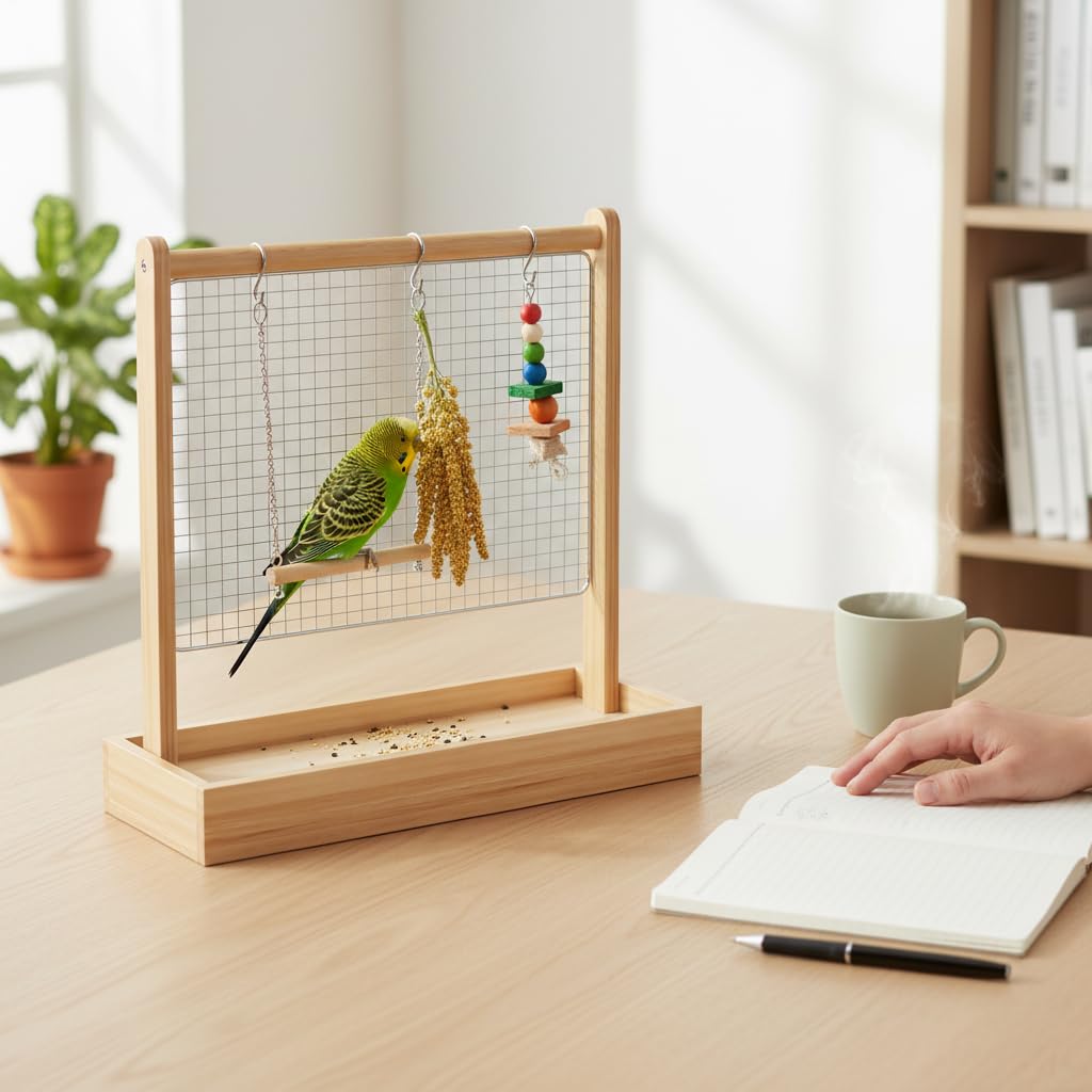 Aire Jeux Oiseaux Bois Bureau, Construction Stable, Perchoir pour Perroquet, Activité Quotidienne, pour propriétaires d'oiseaux, Style to 2