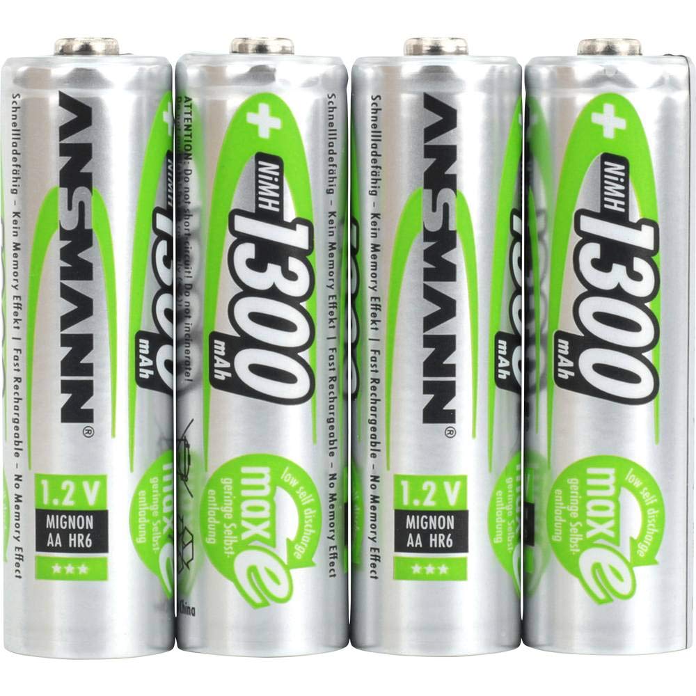 ANSMANN Akumulator AA Mignon 1300 mAh 1,2 V NiMH – akumulatory AA do ponownego ładowania, maks. (niski poziom samorozładowania i wstępnie naładowane), idealny do lampy solarnej (4 sztuki)