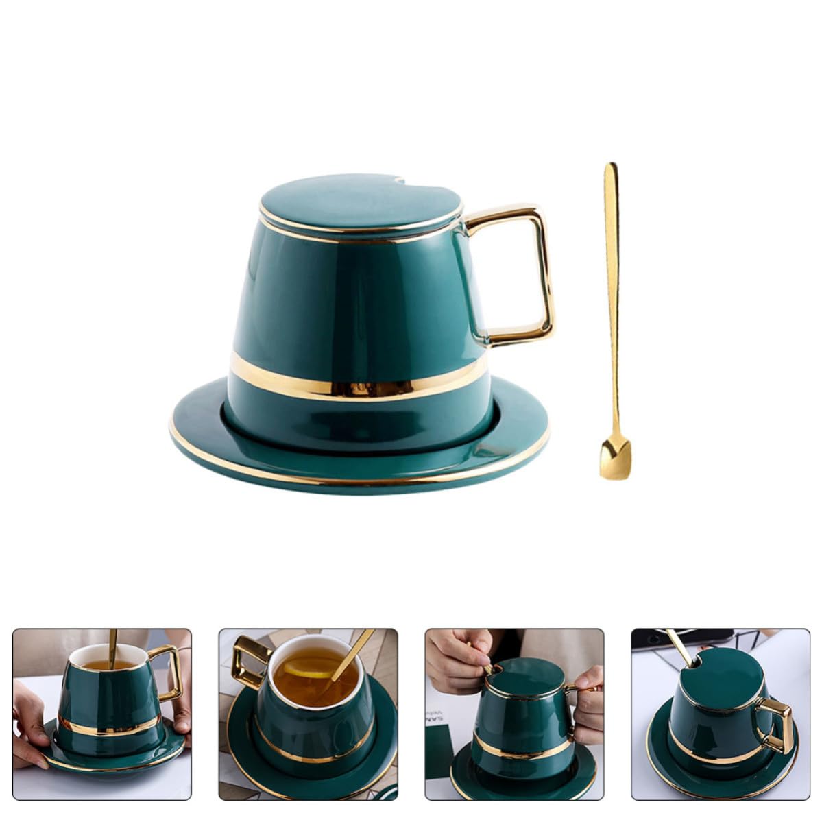 Set Tazzine Caffè in Ceramica Verde, Stile Europeo, per Ufficio