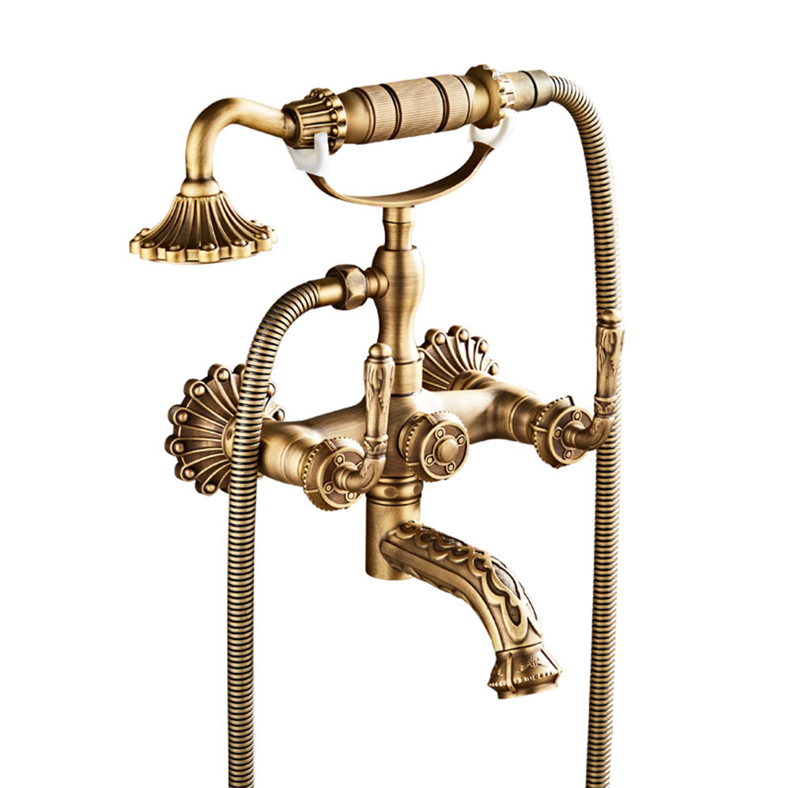 CWCQGH Clawfoot Tub Shower Faucet Set Antique 2 Functions Wall Mounted Brass V-intage Clawfoot Bath Tub Faucet Set Retro Bathtub Faucet, B,Sprinkler,A