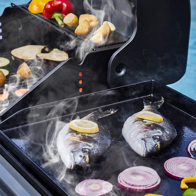 BRASERO BY FAVEX – Bi‑Energy Gun Metal – Plancha gaz & barbecue charbon avec brûleur latéral – 12,95 kW – Plaque fonte émaillée 60 x 42 cm – Grille fonte – Jusqu'à 14 convives – Certifié LONGTIME