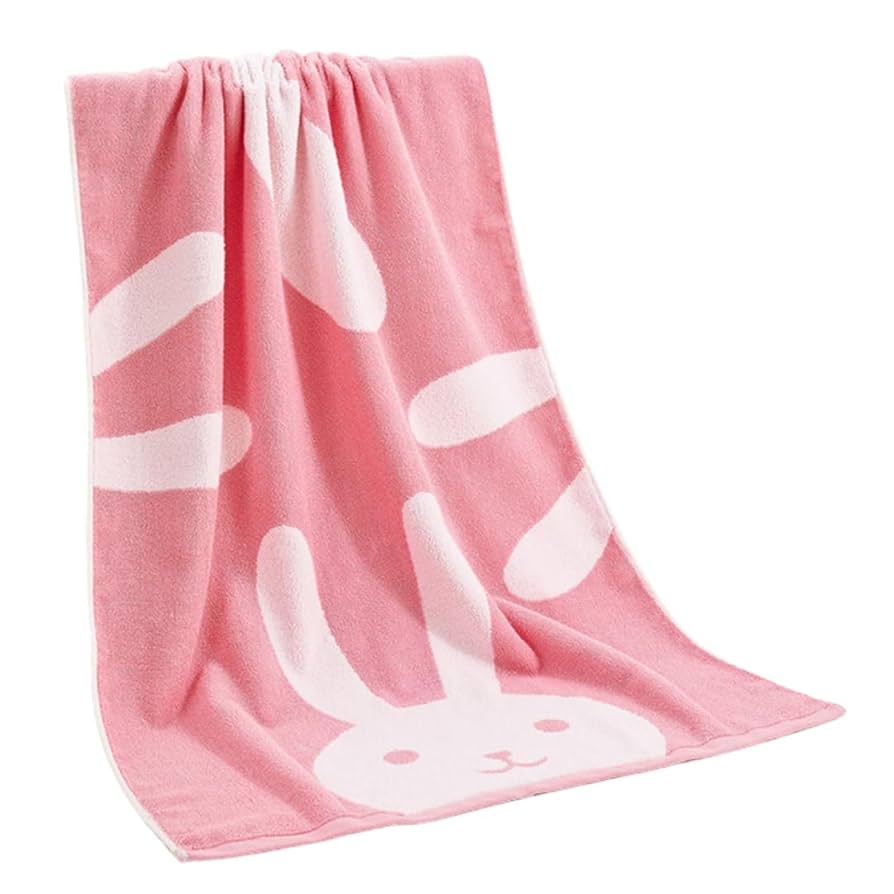 Amazon｜まごころファーム 綿100% うさぎ柄 バスタオル ピンク