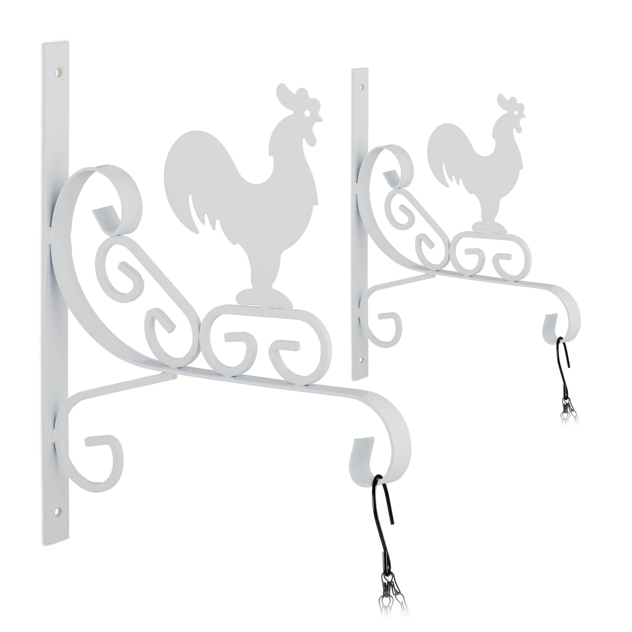 Relaxdays Set da 2 Ganci Portavasi, per Vasi e Cesti Sospesi, Lanterne, Fissaggio a Parete, HxLxP: 30x29,5x2 cm, Nero, Ferro, 30 x 29,5 x 2 cm