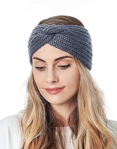 Foto von axy Damen Strick Stirnband mit Twist Knoten, Winter Haarband, Headband gestrickt Haarband (Schwarz)