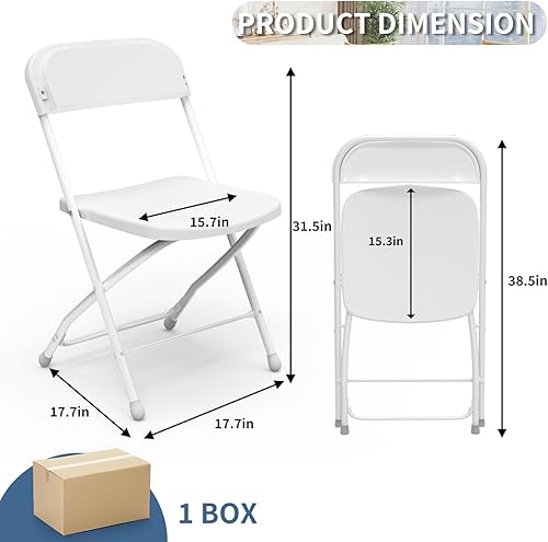 Miniatura 3 de No Assembly 4 Pack White Folding Chairs, Lightweight Plastic Wedding Chair, Indoor & Outdoor Bulk Foldable Chairs for Banquet, Party, Picnic