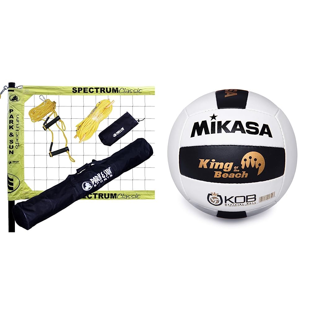 Park & Sun SportsSpectrum Classic: Portable Professional Outdoor Volleyball Net System, Orange & The Miramar® King of The Beach® Volleyball by Mikasa