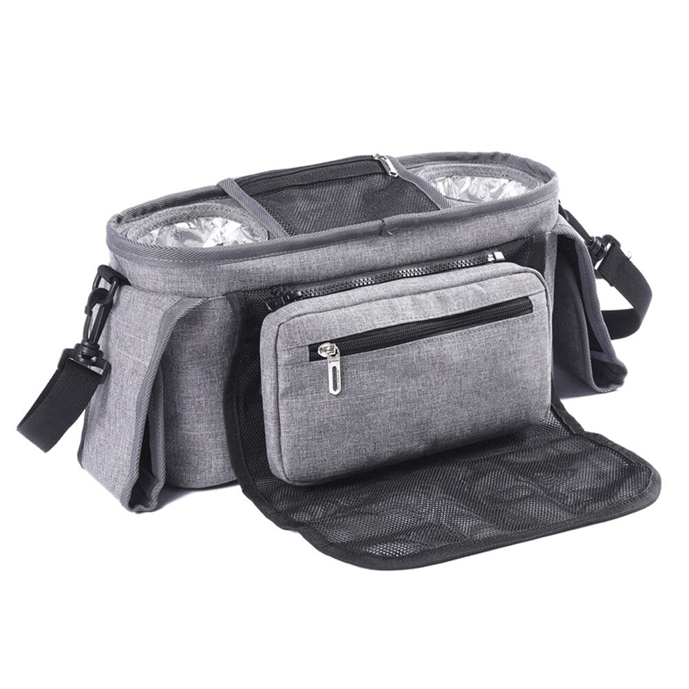 Baby Stroller Organizer, 300D OxPushchair Storage Bag Waterproof Stroller Storage Pouch Universal Zippered Bag with Adjustable Shoulder Strap,Cup Holder