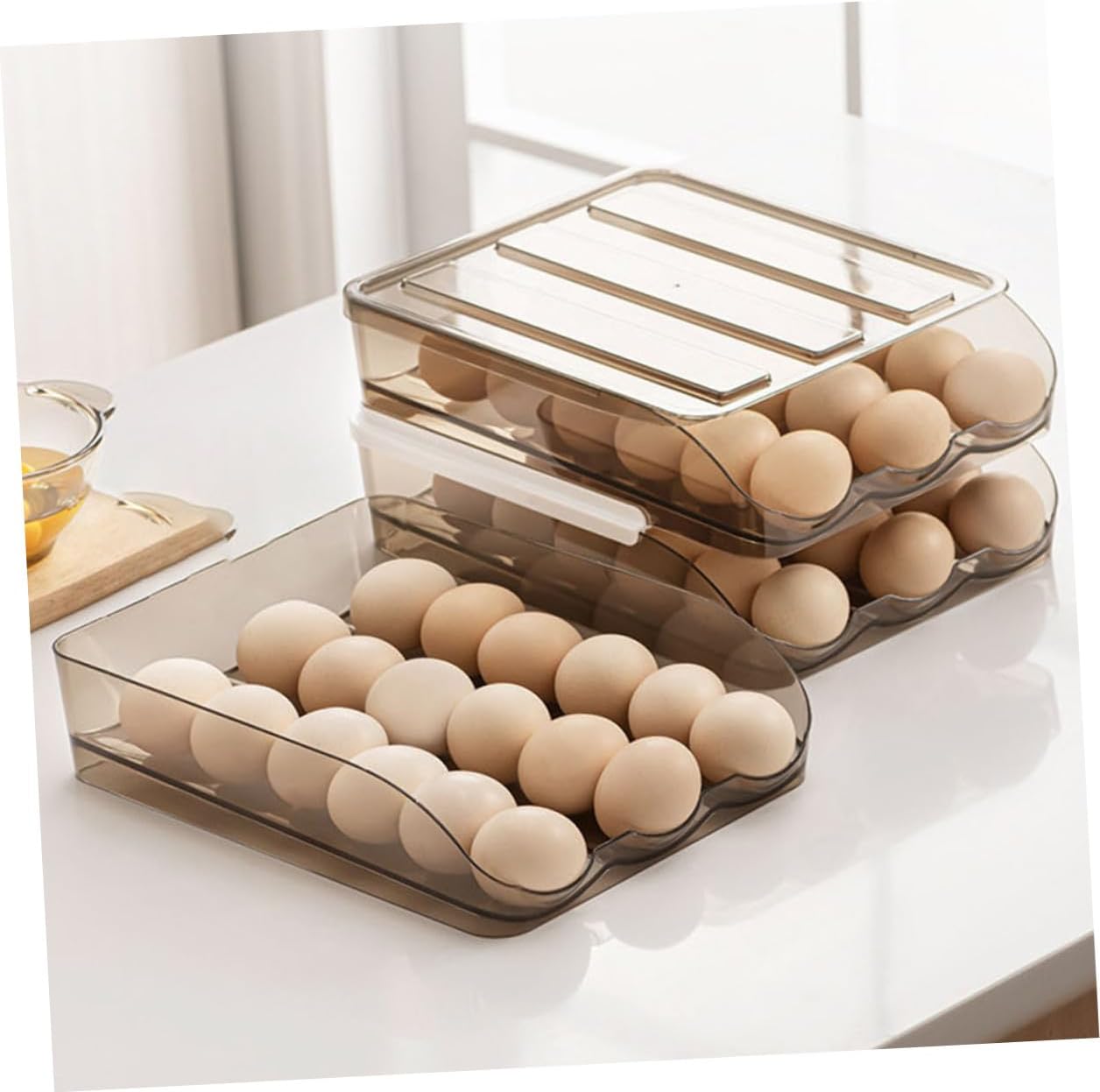 Egg Storage Box for Refrigerator 2-layer Plastic Egg Holder Tray with Auto Rolling Slide 36-egg Capacity for Kitchen Storage