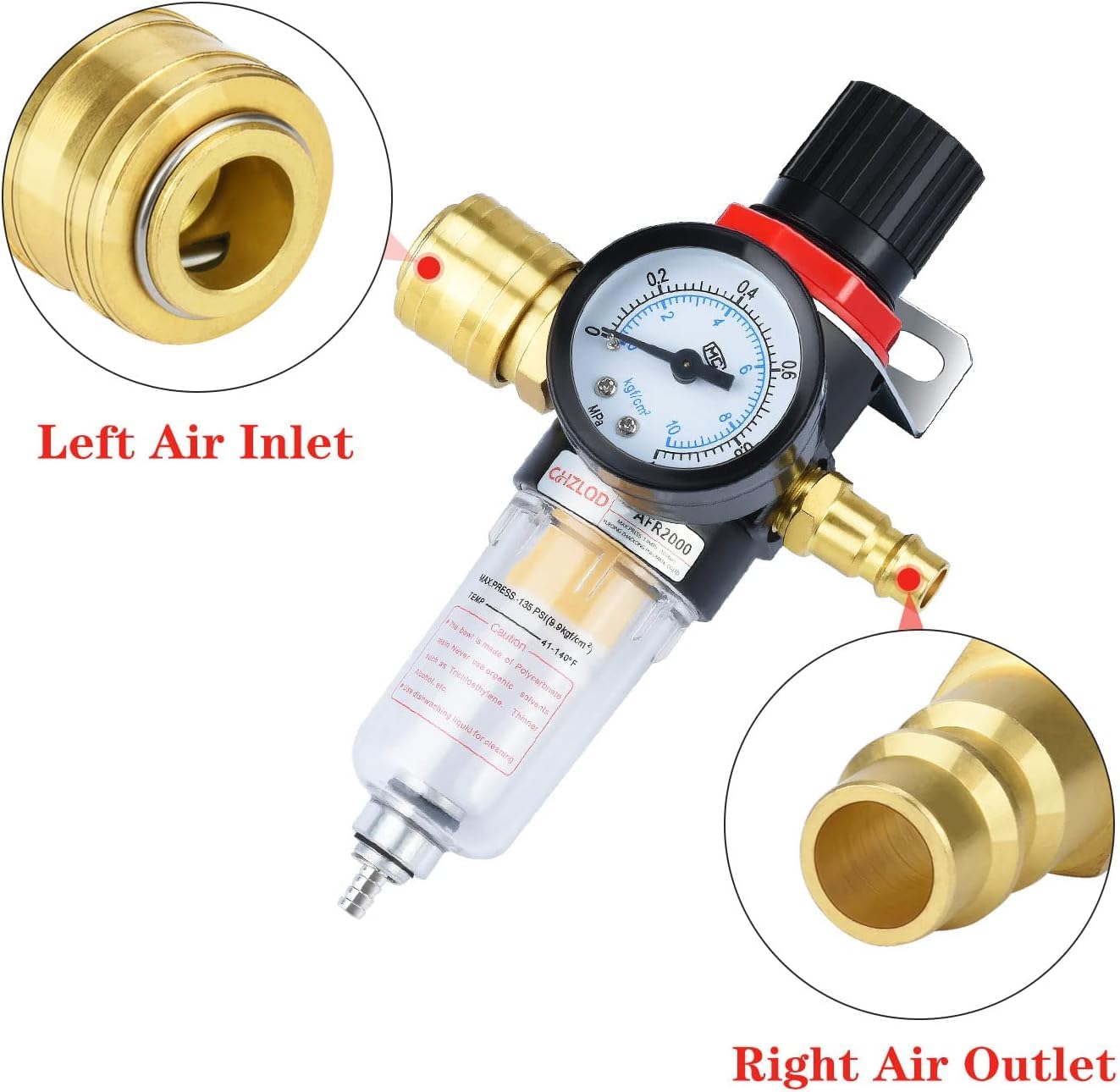 Reductor de presión de aire comprimido, Regulador de Presión de Aire Comprimido, Rosca 1/4 BPS AF2000 válvula reguladora de presión manómetro separador de aire aceite agua para Compresores Aire