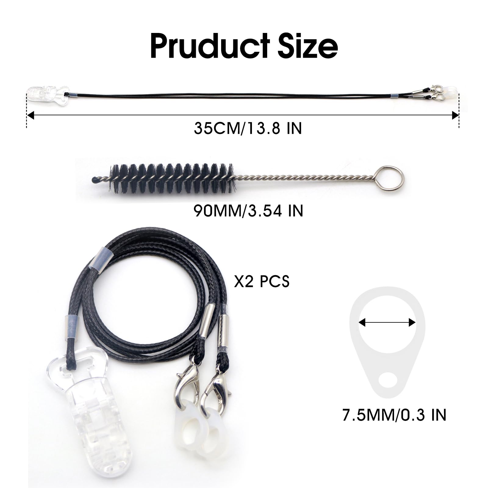 Earjgruu Set of 2 Hearing Aid Clips,Portable Hearing Amplifiers Clips with Anti-Lost Lanyard Cord and Silicone Loops,Hearing Aid Clips to Prevent Loss for Adults and Seniors with Tube Brush & Dry Wipe