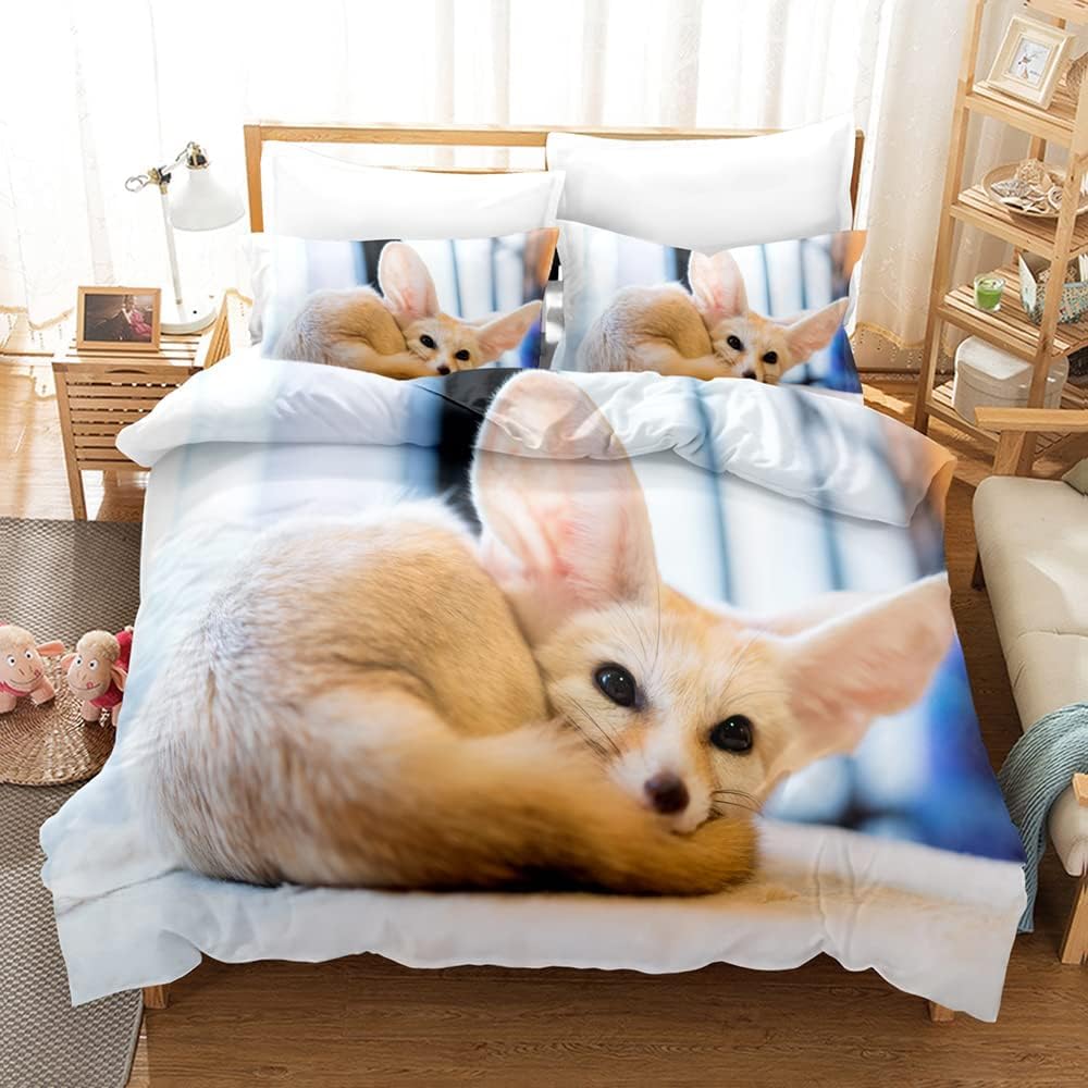 LMMSMGS Super King Size Duvet Cover Fox Bedding for Kids Aldult with Zipper Closure Soft Hypoallergenic Microfiber Duvet Cover 102.3"x 86.6" + 2 Pillowcases 19.7"x 29.5"