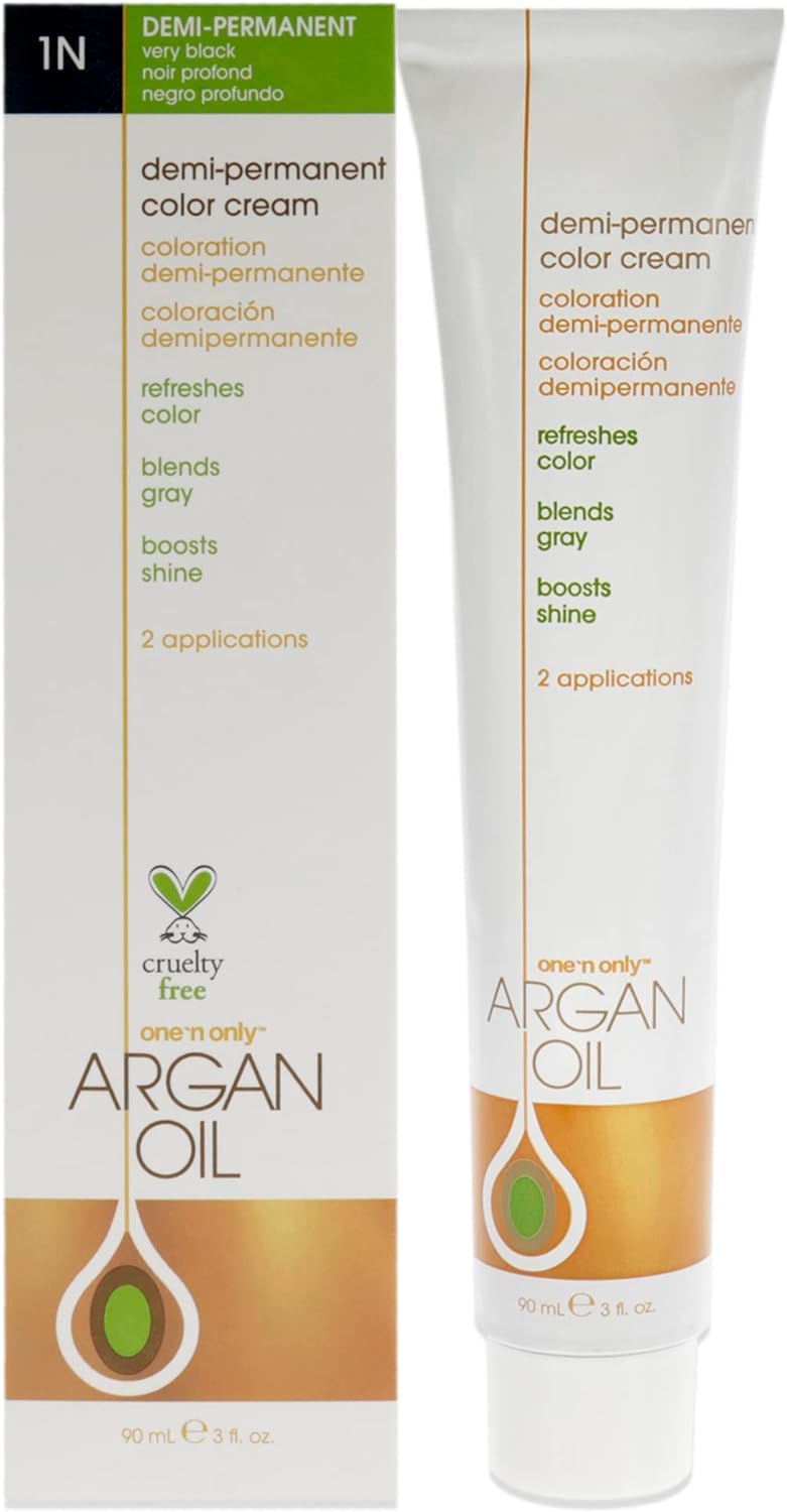 One N' Only Permanent Hair Color - Permanent Hair Dye Made with Argan Oil - Delivers Rich, Accurate Tones with Gray Coverage - Improves Moisture & Elasticity - 1N Very Black (3 oz)