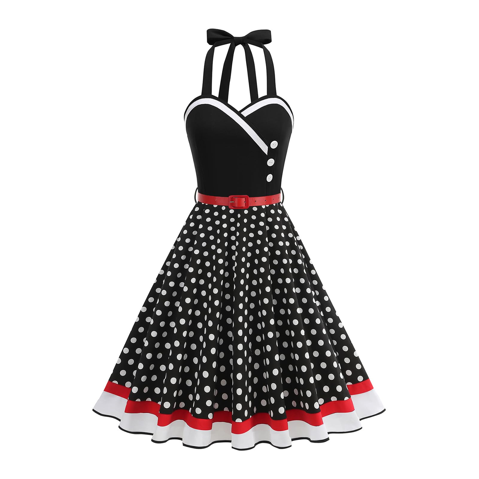 Robe trapèze des années 50 pour femme - Style rétro années 50 - Avec ceinture - Motif floral à pois - Rockabilly