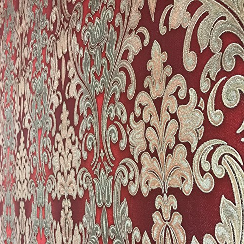 QUADRUPLE ROLL 113.52sq.ft (4 single rolls size) European Slavyanski wallcovering washable victorian pattern Vinyl Non-Woven Wallpaper red burgundy gold textured stripe glitters metallic damask 3D