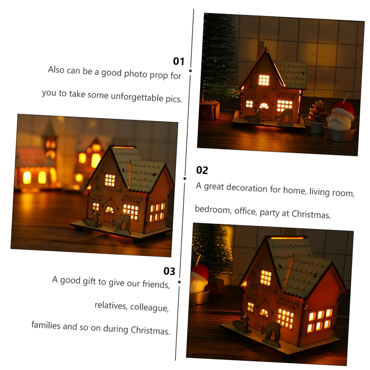 VALICLUD Legno Ornamento Casa Natale LED Luminoso Decorazione Scrivania Tavolo Addobbo Feste Atmosfera Calda Design Creativo Regalo Festivo