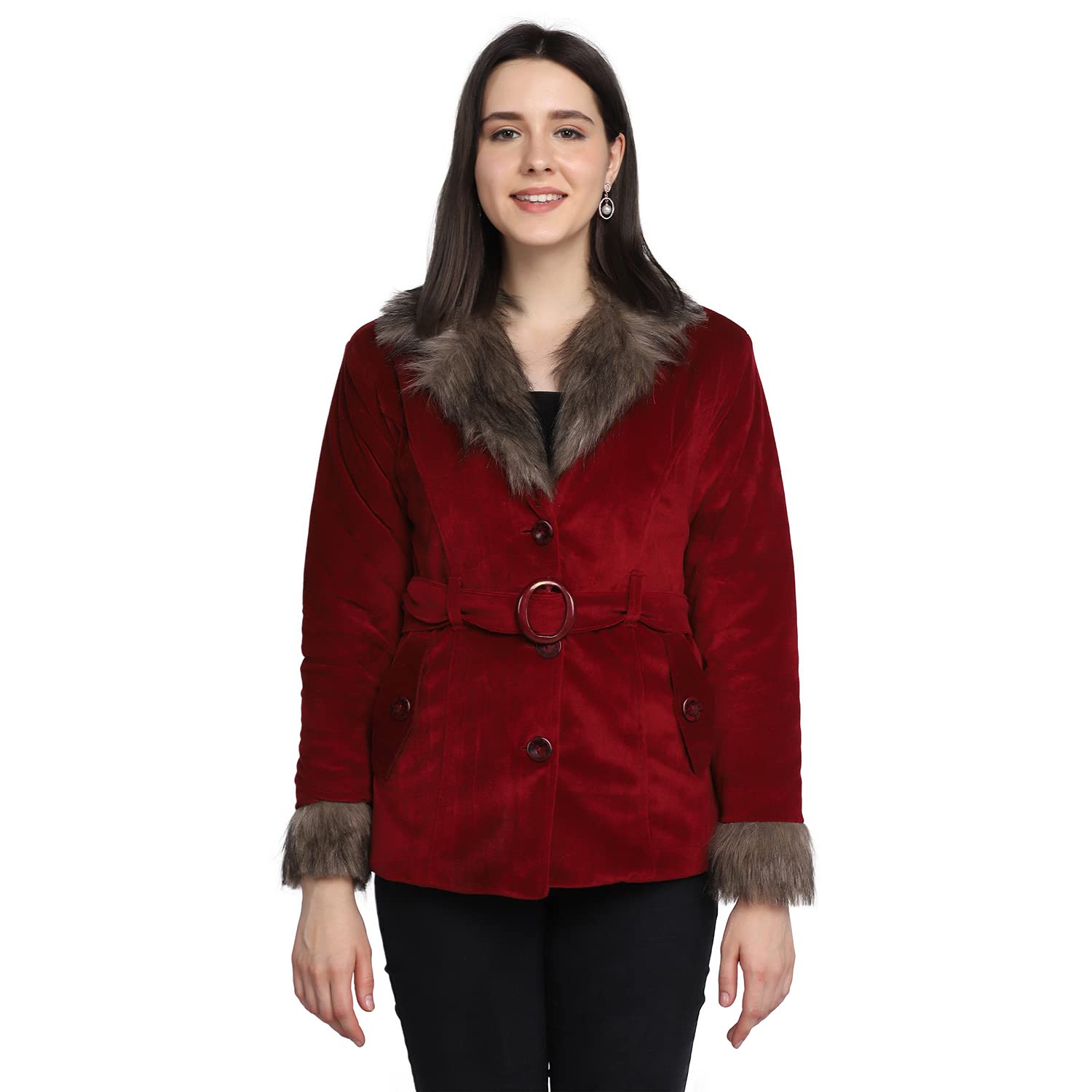 buynewtrend Velvet Lightweight Women Parka Jacket-picture-20
