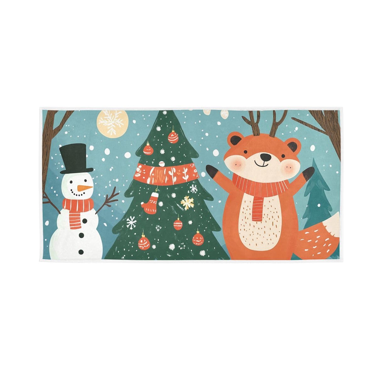 LSRCPD Cute Christmas Snowman Fox Hand Towel, Guest Hand Towels for Bathroom 15 x 30 Inches, Shower Towels