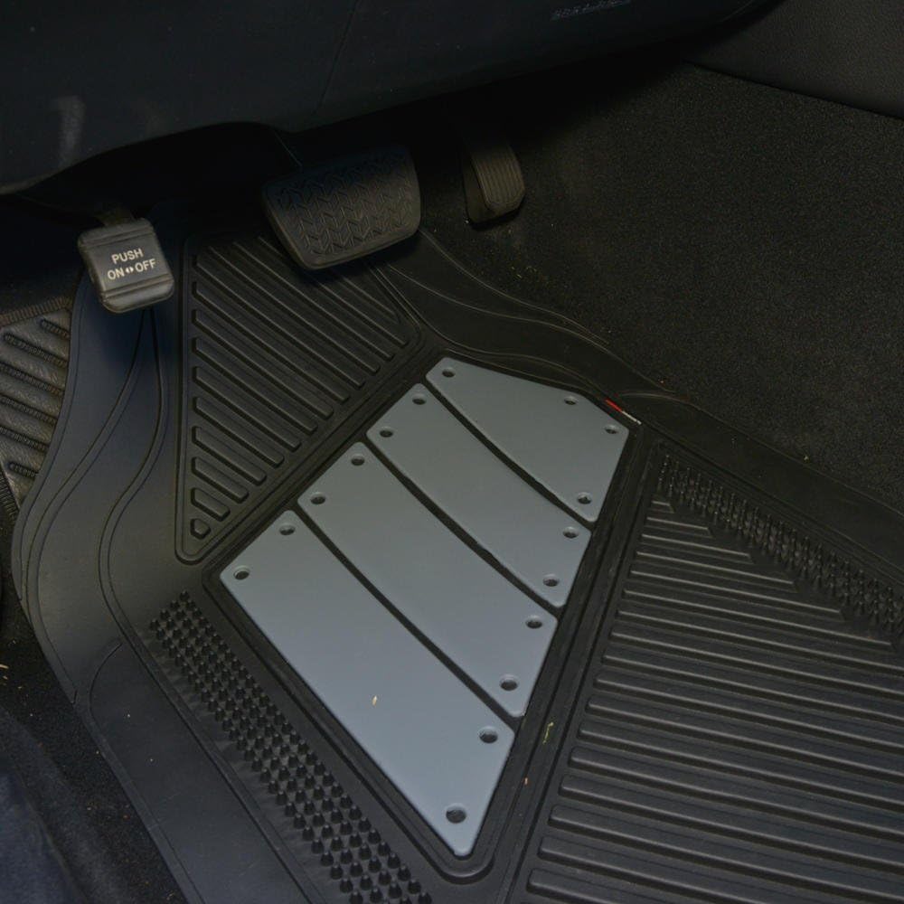 BDK Advanced Performance Black & Gray Charcoal Car Seat Covers & Heavy Duty Rubber Floor Mats Combo (w/Motor Trend 2-Tone Mats)