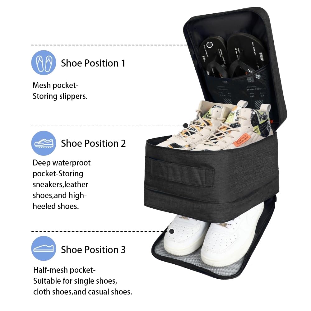 2er Schuhtasche Reise (35 * 26 * 21CM) Schuhbeutel wasserdichte Schuh Speicher Organizer Schuhsack für Trolley Reise Koffer Mit Reiß Verschluss Schuhaufbewahrung schwarz (schwarz)