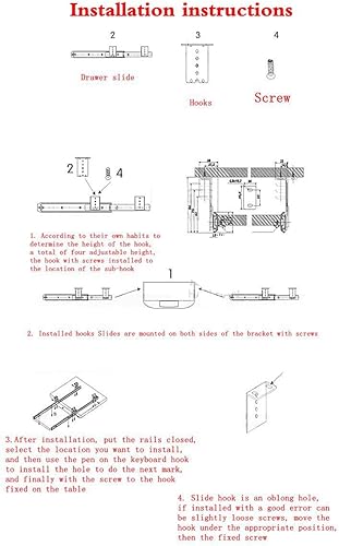 Miniatura 8 de Bandeja de cajón para teclado de escritorio con rodamientos de bolas de 14 pulgadas, riel deslizante, extensión de 34, ajustable, acero, metal, alta