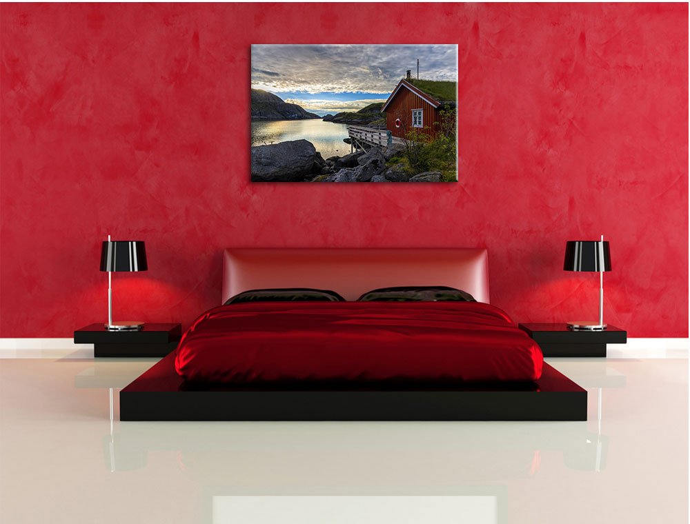 Pixxprint Sonnenaufgang am Fjord Norwegens, Größe: 120x80cm, Leinwandbild, fertig gespannt, Wandbild, Dekoration, Kunstdruck, kein Poster