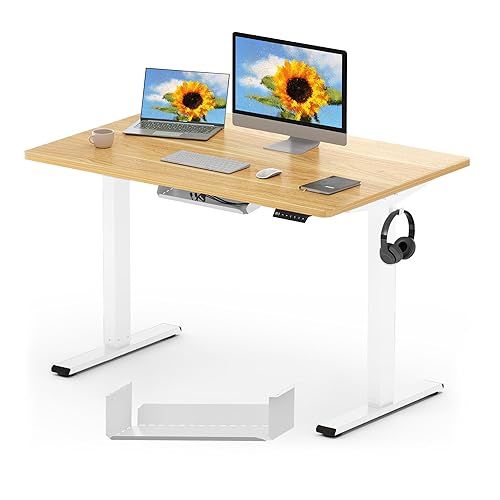 FLEXISPOT Scrivania Regolabile In Altezza Elettrica 120x60cm, Scrivania Regolabile In Altezza A 2 Livelli Con Gancio E Promemoria Seduta-Stand (Acero, Struttura Bianca)