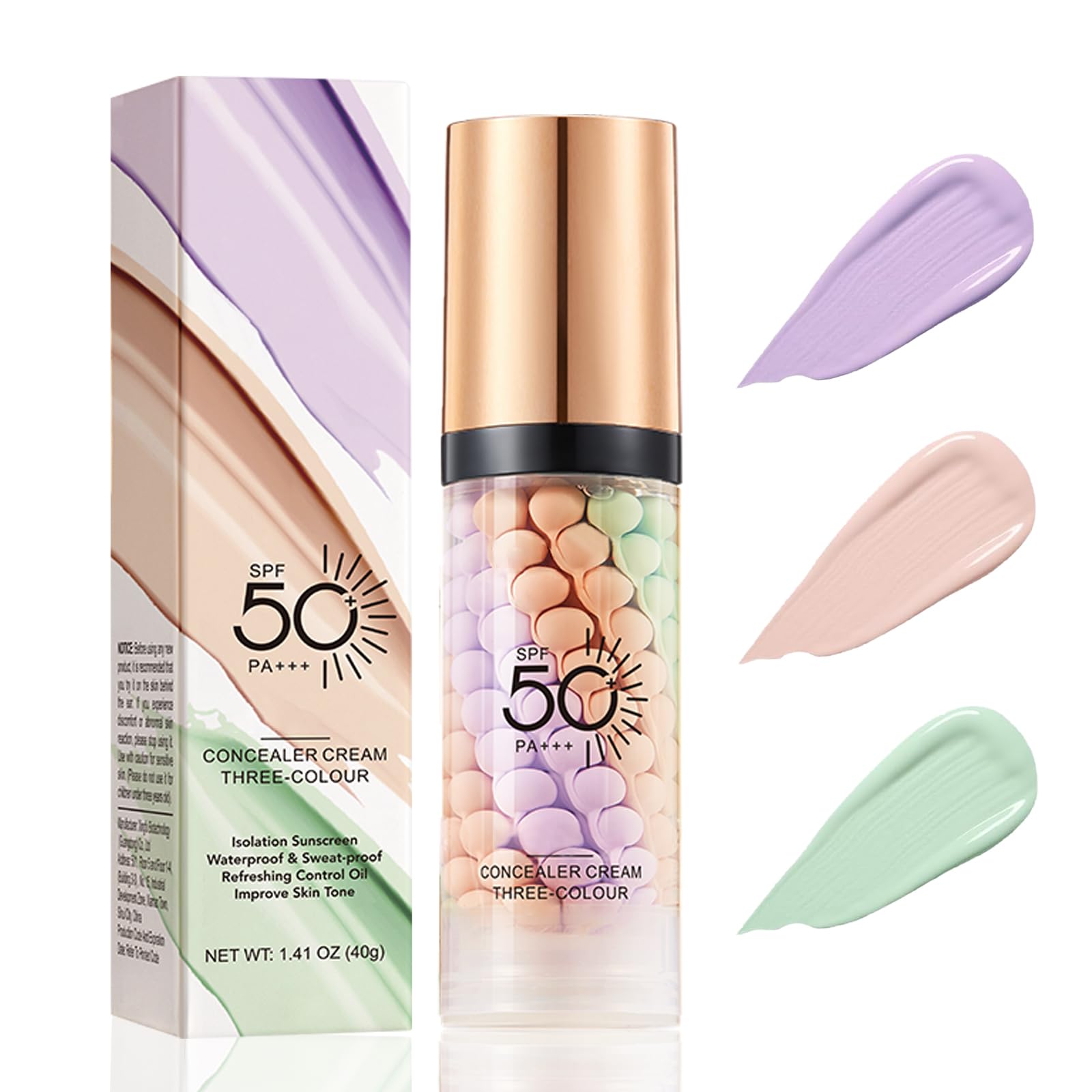Color Correcting Primer, Tinted Sunscreen for Face SPF 50 PA+++, 3 In 1 One Step Color Corrector, Sweatproof and Oil Control Brightening, Foundation Makeup Primer Bloqueador Solar Facial con Color 3 color 1 Ounce (Pack of 1)