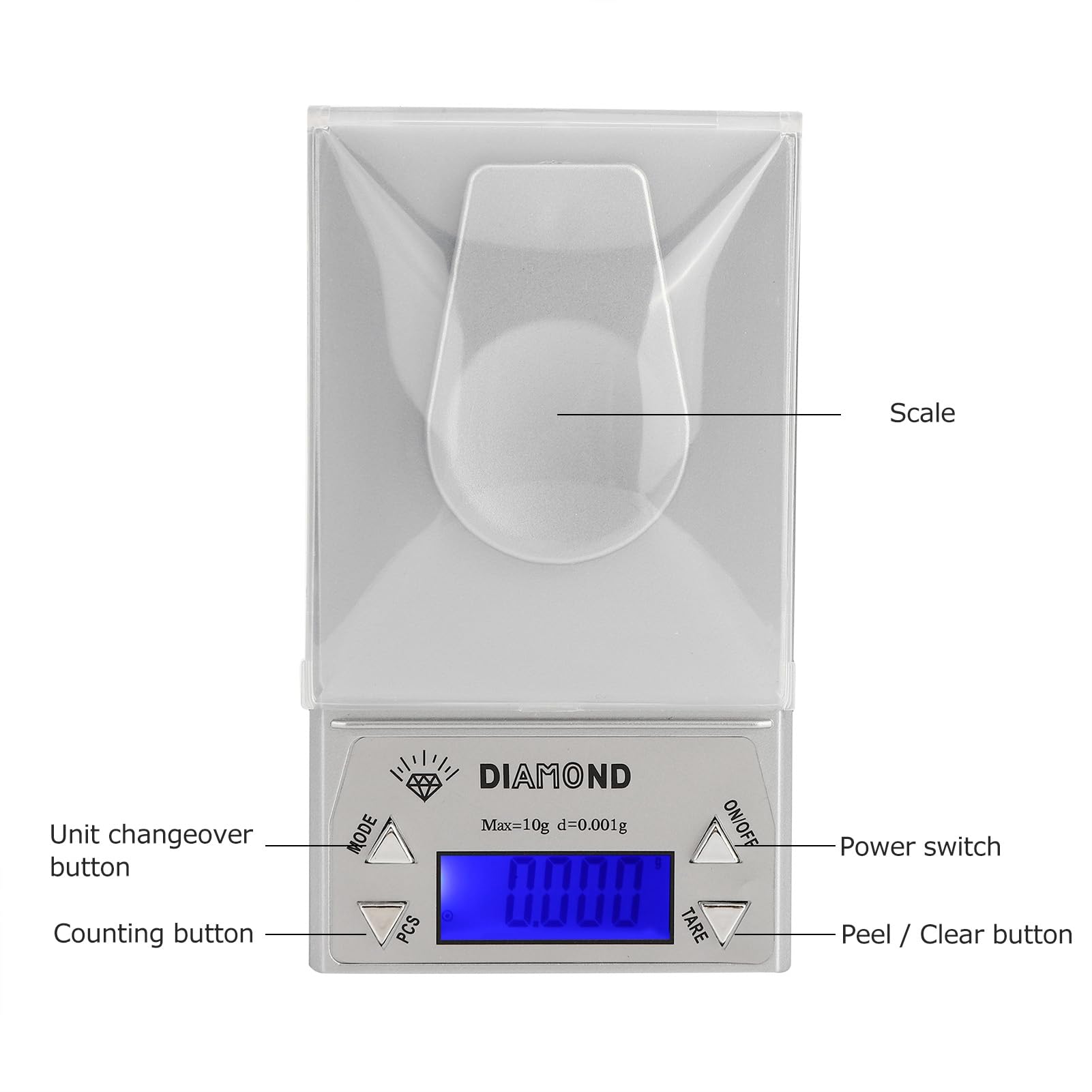 Balance de milligramme numérique, 10g/0.001 Balance électronique de bijoux avec éplucheur et poids haute précision pour la mesure