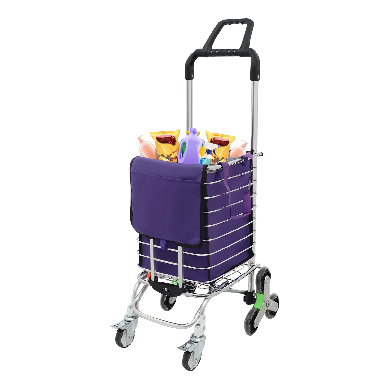 Wózek na zakupy z kółkami, składany wózek do wchodzenia po schodach, przenośny wózek transportowy ze zdejmowaną wodoodporną torbą, pojemność: 35 l / 7,7 g