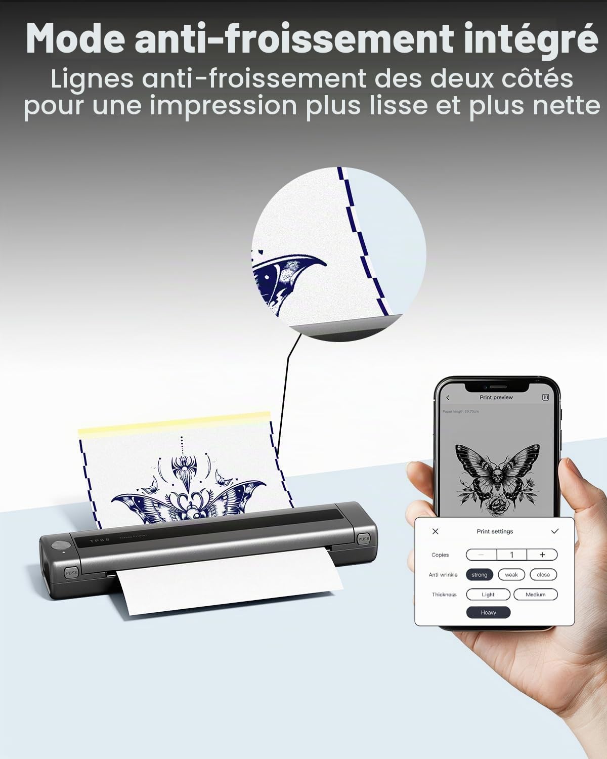 Phomemo TP88 Thermocopieur Tatouage Bluetooth,Imprimante Thermique Tatouage,Machine de Transfert Tatouage,Tattoo Stencil Printer avec 10 Feuilles Papier Transfert Tattoo pour Smartphone & PC