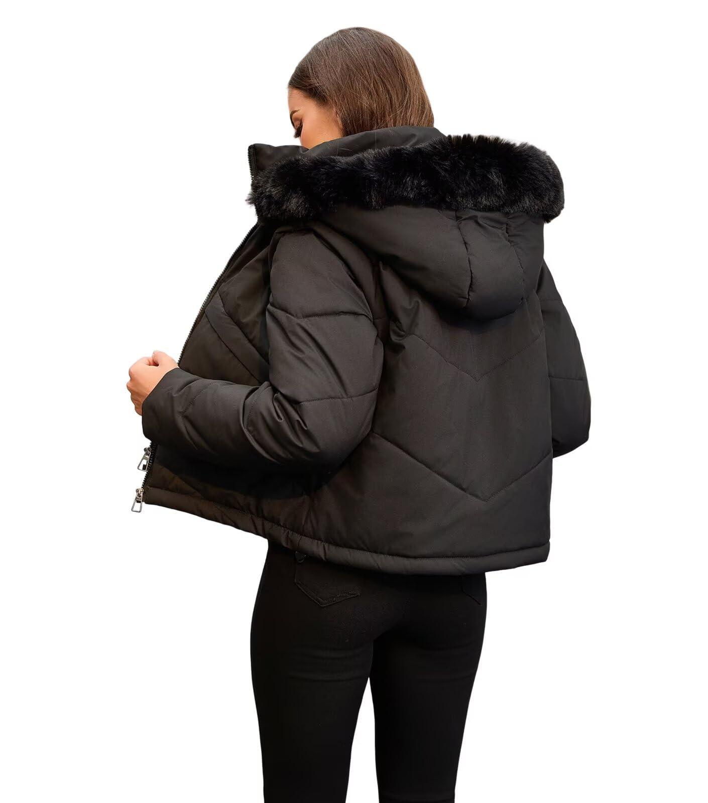 Chaquetas ligeras de invierno para mujer 2 en 1 Chaleco acolchado sin mangas corto Abrigo acolchado con capucha para mujer