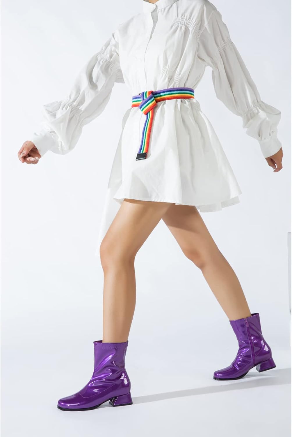 fereshte Gogo Boots For Women's Mid Calf Chunky Block Heel Zipper  - Picture 9 of 49