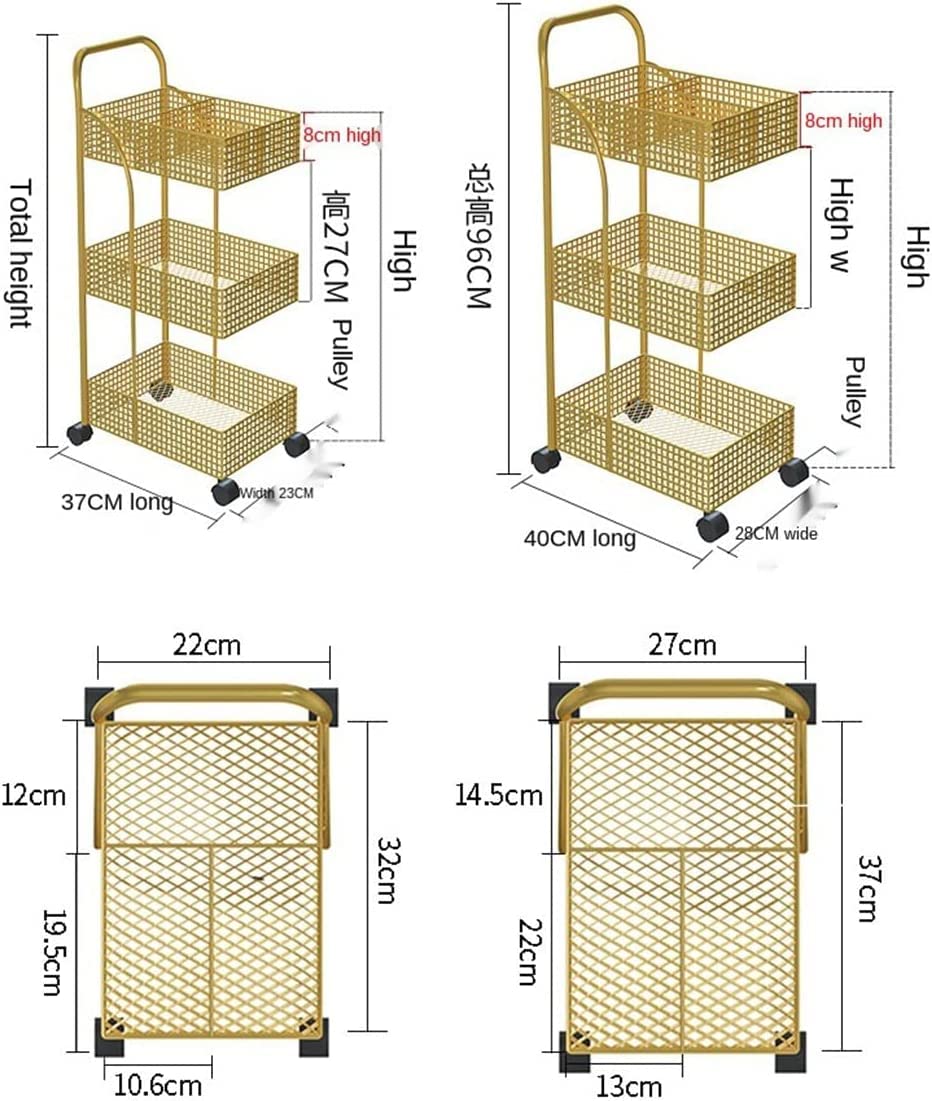 d Chariot de cuisine à roulettes en métal à 3 niveaux pour chambre à coucher et cuisine, étagères en fer, 37 x 24 x 78 cm, nizer pour la maison et le bureau