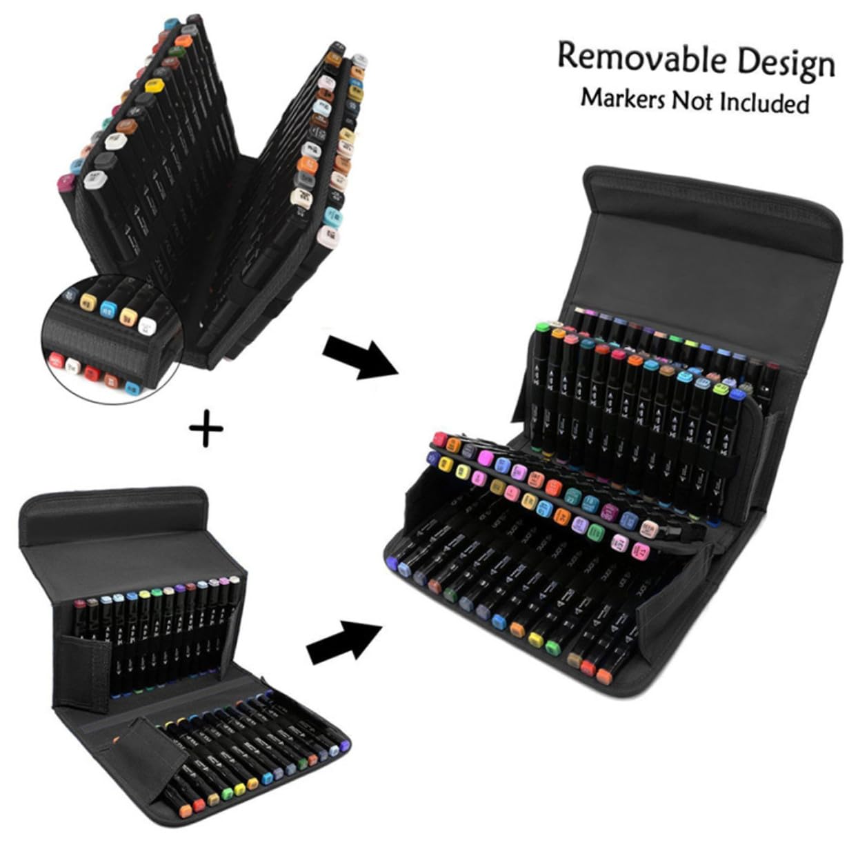 Gadpiparty Borsa Porta Pennarelli con 80 Scomparti, Astuccio Organizer | Tessuto Nero, Maniglia per Trasporto, Accesso Rapido, per Ufficio e Arte, Formato Portatile