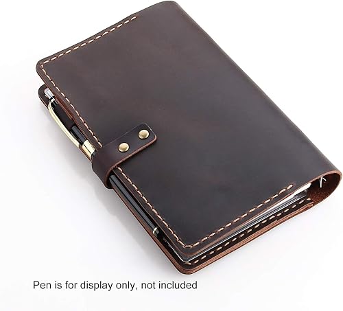 Miniatura 6 de Cuaderno de escritura de diario de cuero genuino, carpeta de anillos A6, bloc de notas recargable, organizador de viaje hecho a mano vintage para