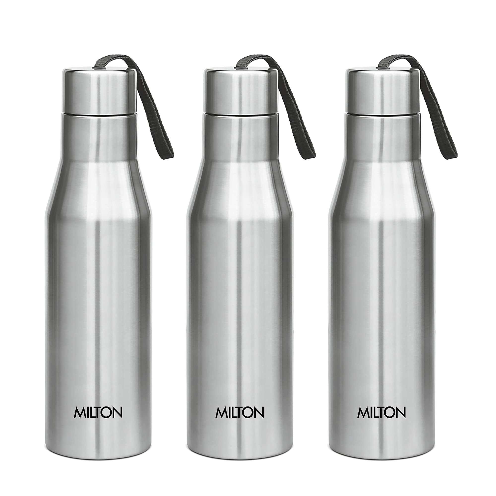 MILTON Super 1000 Single Wall Stainless Steel Bottle, Set of 3, 1000 ml Each, Silver | 100% Leak Proof | Office Bottle | Gym Bottle | Home | Kitchen | Hiking | Treking I Travel