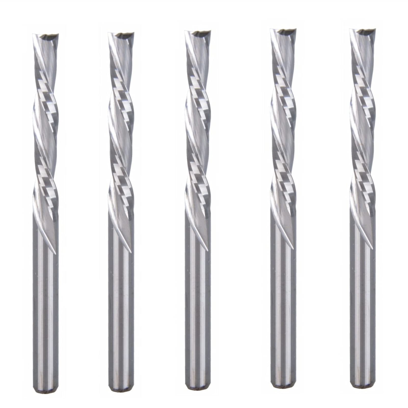BERWENNY 5pcs 3.175mm/22mm 2 Spiral-Flute Bit Down Cut Carbide Endmill Left-Handed Milling Cutter