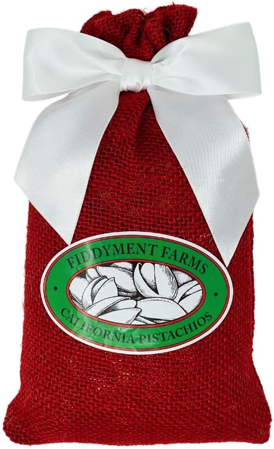 1 Lb Sea Salted Pistachios in Red Burlap Bag