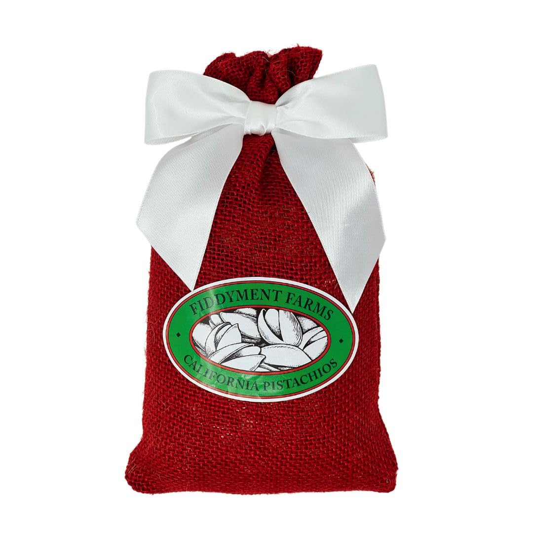 Fiddyment Farms Lightly Salted Jumbo Pistachios 1lb in Festive Red Burlap Bag - California Grown Gourmet Gift